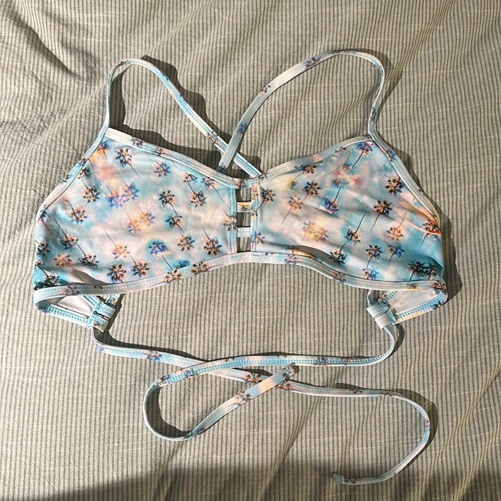 Jolyn blue palm tree print tomcat bikini top